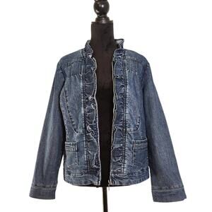 CHRISTIANA ZINN Ruffle Denim Jacket, Size Large